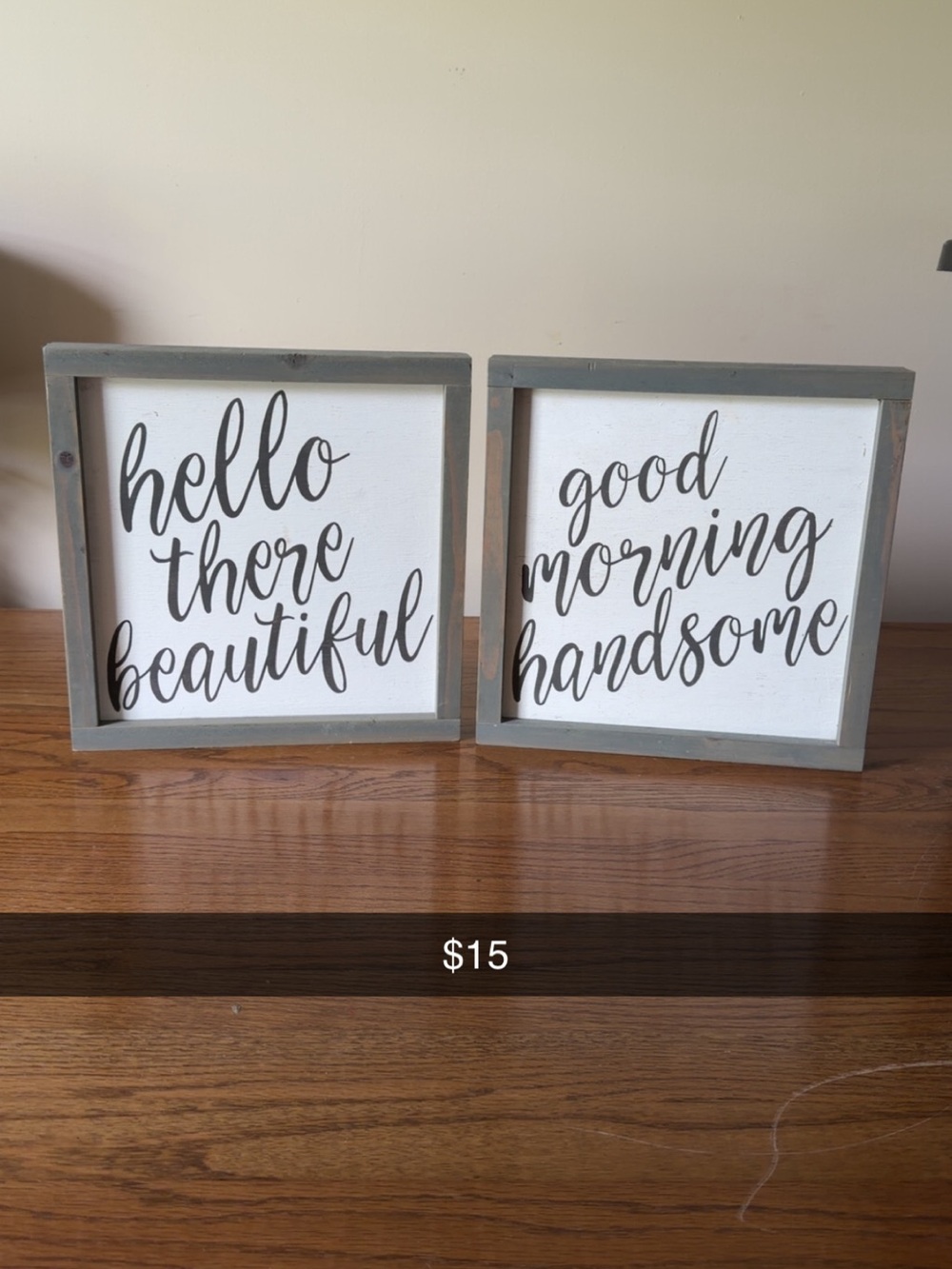Hello There Beautiful / Good Morning Handsome Wood Wall Signs - Gray & White